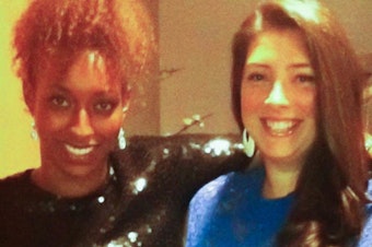 caption: At left, Yennie Neal-Achigbu (left) and Jamie Olivieri in 1998 and at right, in 2012.