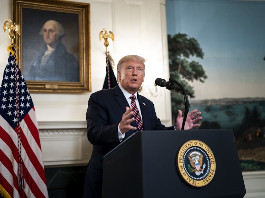 caption: President Donald Trump announced his list of potential Supreme Court nominees in the Diplomatic Reception Room of the White House on September 9, 2020.