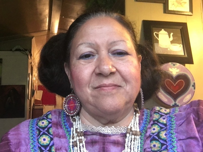 caption: Kay Oxendine of the Haliwa Saponi Tribe in North Carolina, was set to serve as the first woman to emcee of the tribe's annual powwow — until the event was canceled amid the coronavirus pandemic.