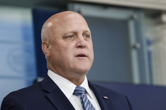 caption: Mitch Landrieu, speaking at the White House in May, is President Biden's point man on infrastructure.