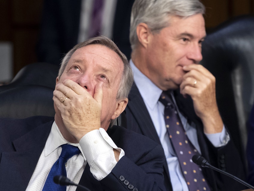 caption: Sen. Dick Durbin, D-Ill.(left), and Sen. Sheldon Whitehouse, D-R.I., are among nine Democratic members of the Senate Judiciary Committee who signed a letter accusing the Trump administration of politicizing the immigration courts.