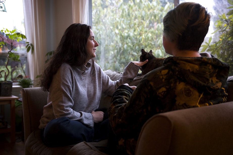caption: Michelle with her son Alex, now 16, at their home in north Seattle.