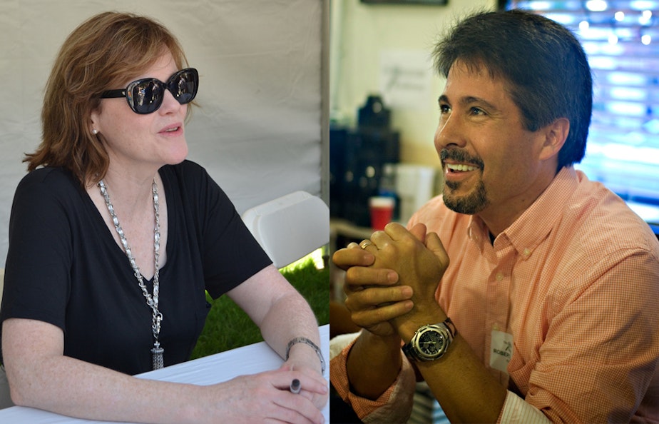caption: Authors Maria Semple and Robert Dugoni have differing views over the Amazon/Hatchette feud.