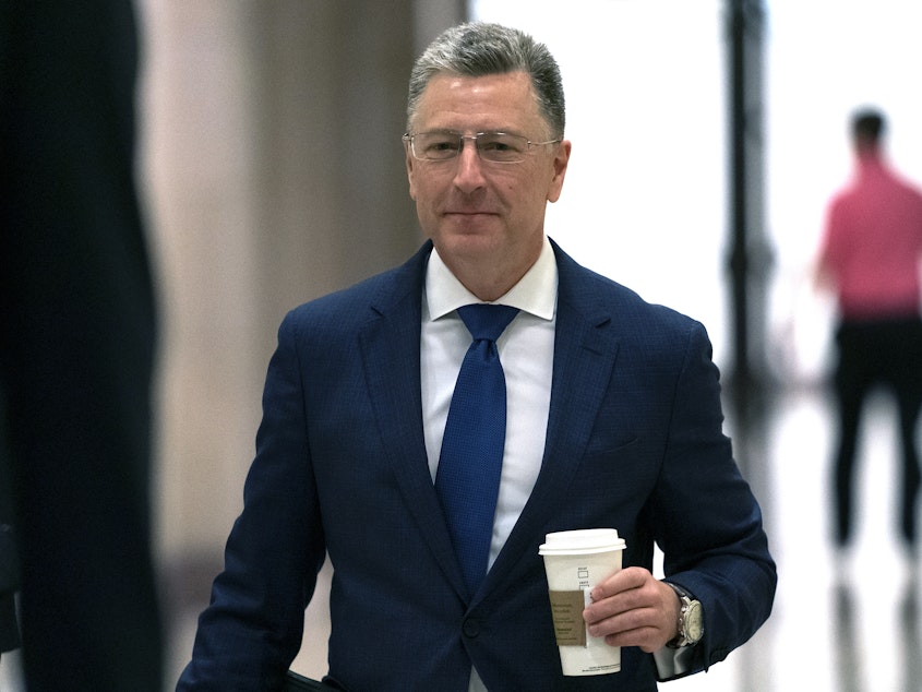 caption: Kurt Volker, former U.S. special envoy to Ukraine, arrives for a closed-door interview with House investigators on Thursday. House Democrats are proceeding with the impeachment inquiry of President Trump.