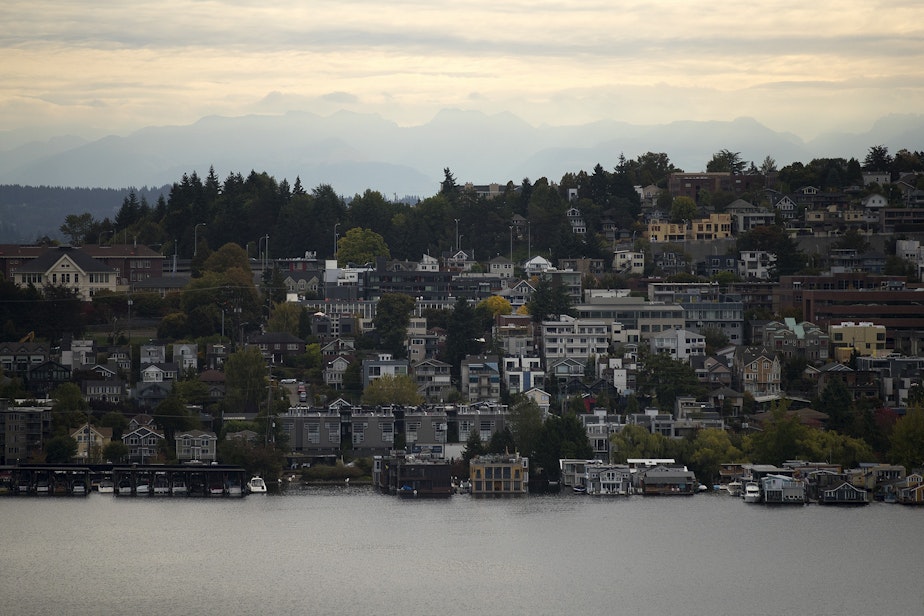 caption: The Eastlake neighborhood is shown from across Lake Union on Wednesday, September 22, 2021, in Seattle. 