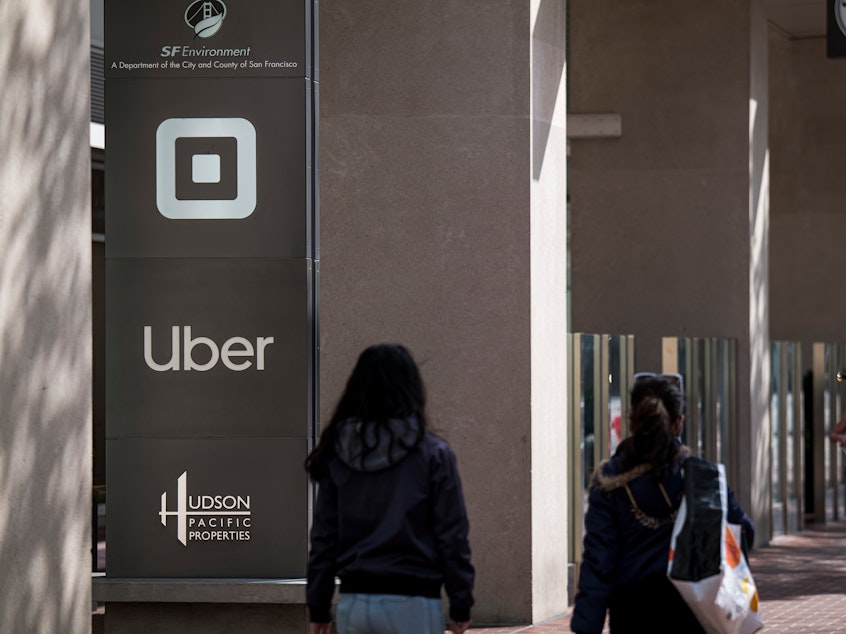 caption: The lawsuit is the first big test of a new state law that poses a serious threat to the ride-hailing apps' business models.