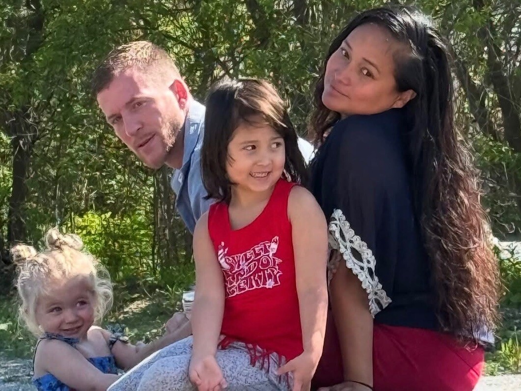 caption: Lucia Graves says her family can afford to eat healthier because of WIC benefits for her daughter and stepdaughter.