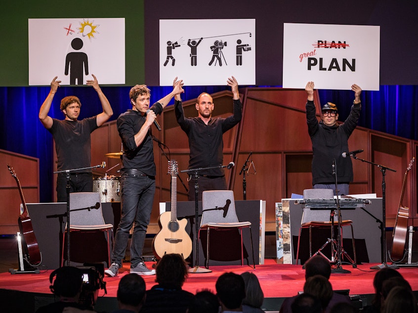 caption: Ok go performs at TED2017 - The Future You, April 24-28, 2017, Vancouver, BC, Canada. Photo: Marla Aufmuth / TED