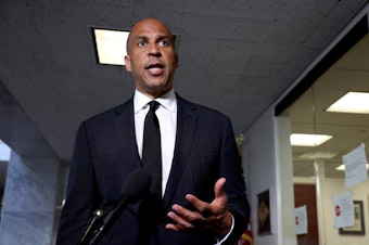 caption: Democratic senators led by Cory Booker of New Jersey say they worry about how Google's products and policies may perpetuate bias.