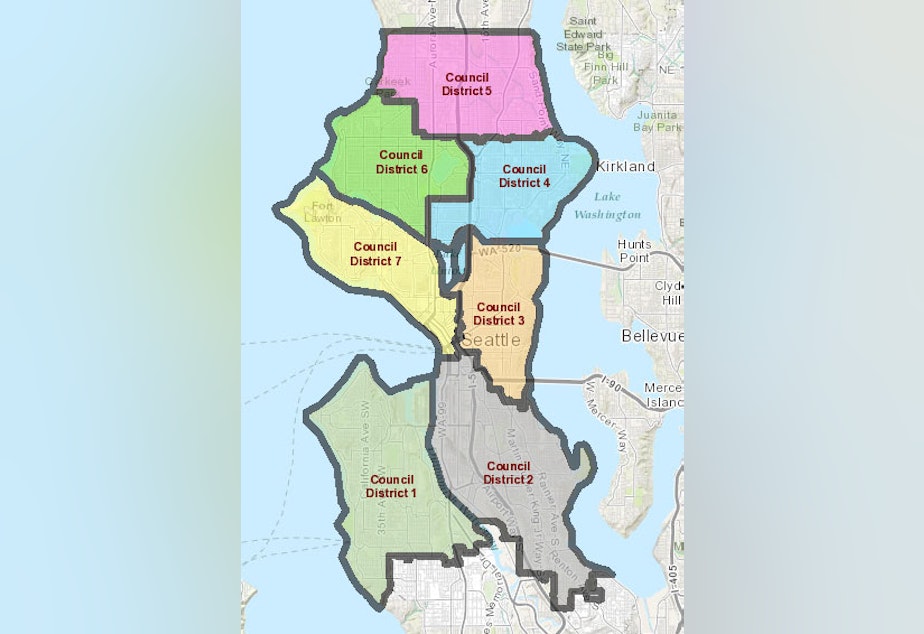 caption: Map of Seattle's Seven Districts