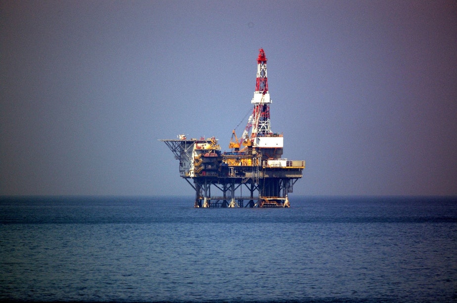 caption: An off-shore oil rig.