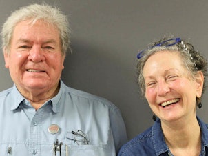 caption: Bobby Huber and his sister, Fritzi Huber at a StoryCorps interview in Wilmington, N.C., in September.