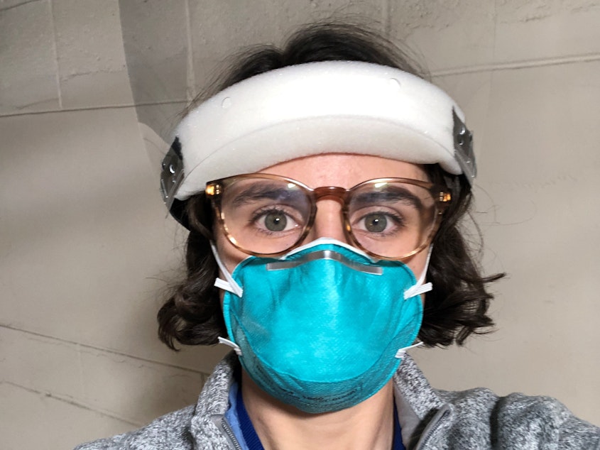 caption: Gabrielle Mayer graduated from medical school in April and began her residency early so she could help care for patients with COVID-19.