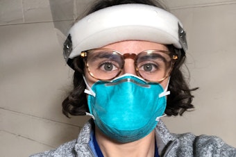 caption: Gabrielle Mayer graduated from medical school in April and began her residency early so she could help care for patients with COVID-19.
