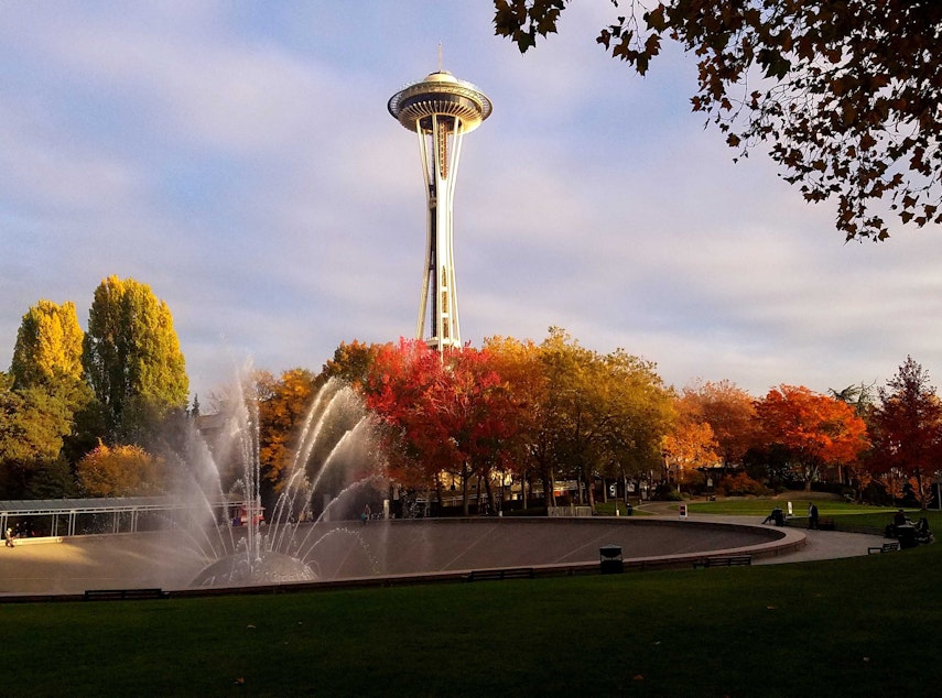 caption: A fall afternoon at Seattle Center, October 24, 2019.