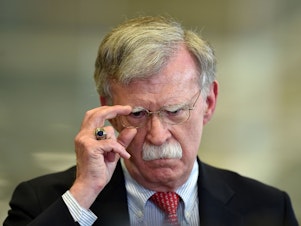 caption: John Bolton after a meeting in Minsk, Belarus, in late August, nearly two weeks before his ouster as President Trump's national security adviser.