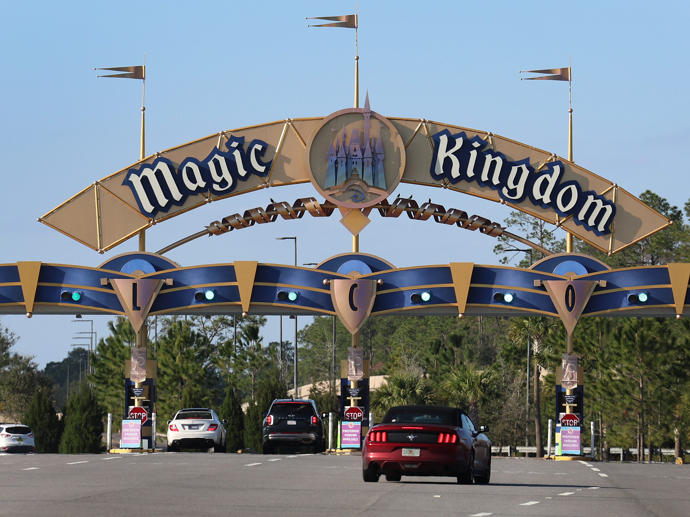 caption: An entranceway to Walt Disney World pictured on Feb. 8 in Orlando, Fla. Disney quietly blocked a move by Florida Gov. Ron DeSantis to strip the company of its control over a special taxing district.