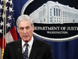 caption: Special counsel Robert Mueller speaks at the Department of Justice on May 29 about the results of his Russia investigation.