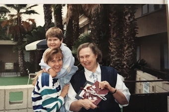 caption: Left to right: Carol Smith with her son Christopher and her mother Nancy.