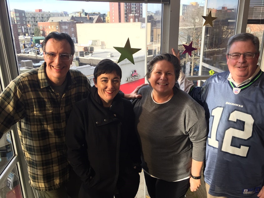 caption: Bill Radke, Erica Barnett, Tina Podlodowski and Chris Vance