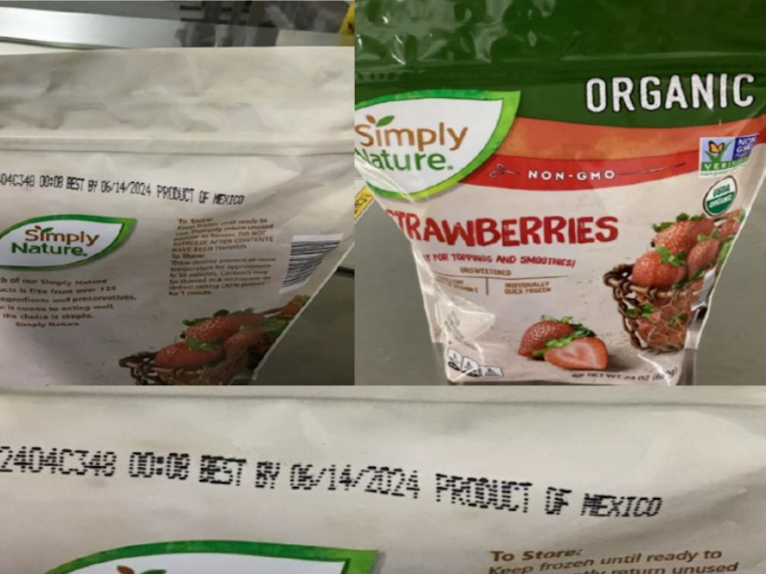 caption: A frozen organic strawberry product subject to the recalls is pictured in a photo provided by the FDA.