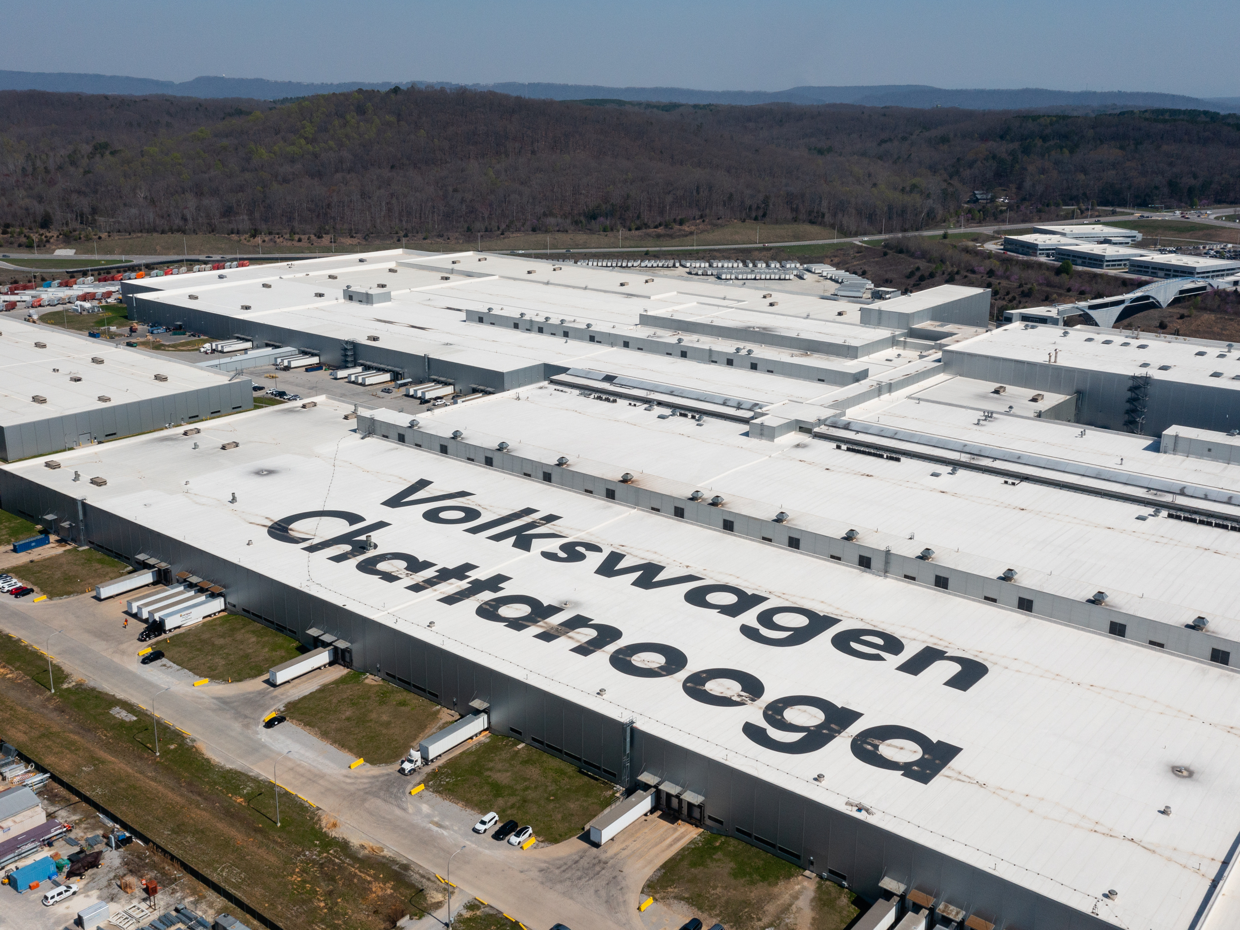 caption: Some 4,300 hourly workers at this Volkswagen automobile assembly plant in Chattanooga, Tenn., are voting this week on whether to join the United Auto Workers union.