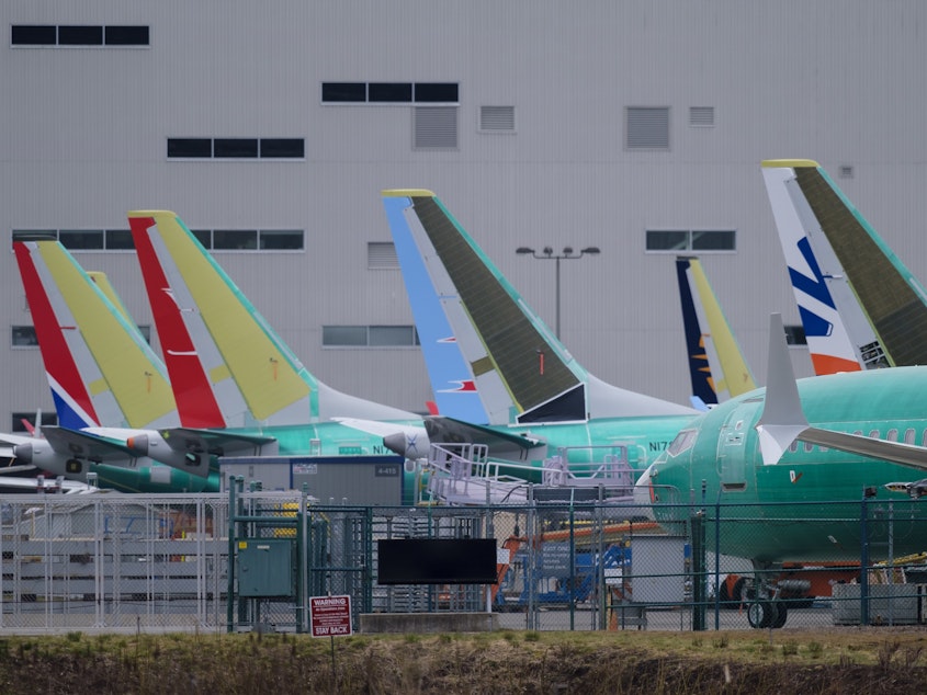 caption: President Trump plans to nominate Stephen Dickson to lead the Federal Aviation Administration. The agency is under scrutiny for its response to two crashes of Boeing 737 airplanes, which are pictured here outside Boeing's factory in Renton, Wash., on March 14.