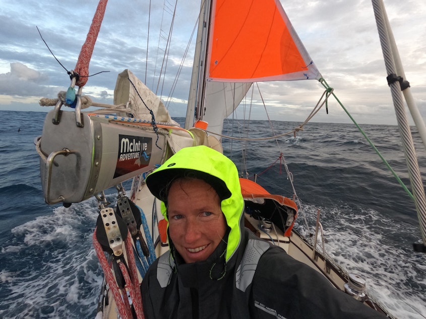 caption: South African sailor Kirsten Neuschafer beat 15 rivals in the 2022 Golden Globe Race, a grueling, nonstop, round-the-world sailing competition. She is the first woman in the race's history to have taken first place.