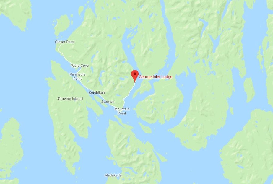 caption: A map of the area where two float planes crashed in Alaska.