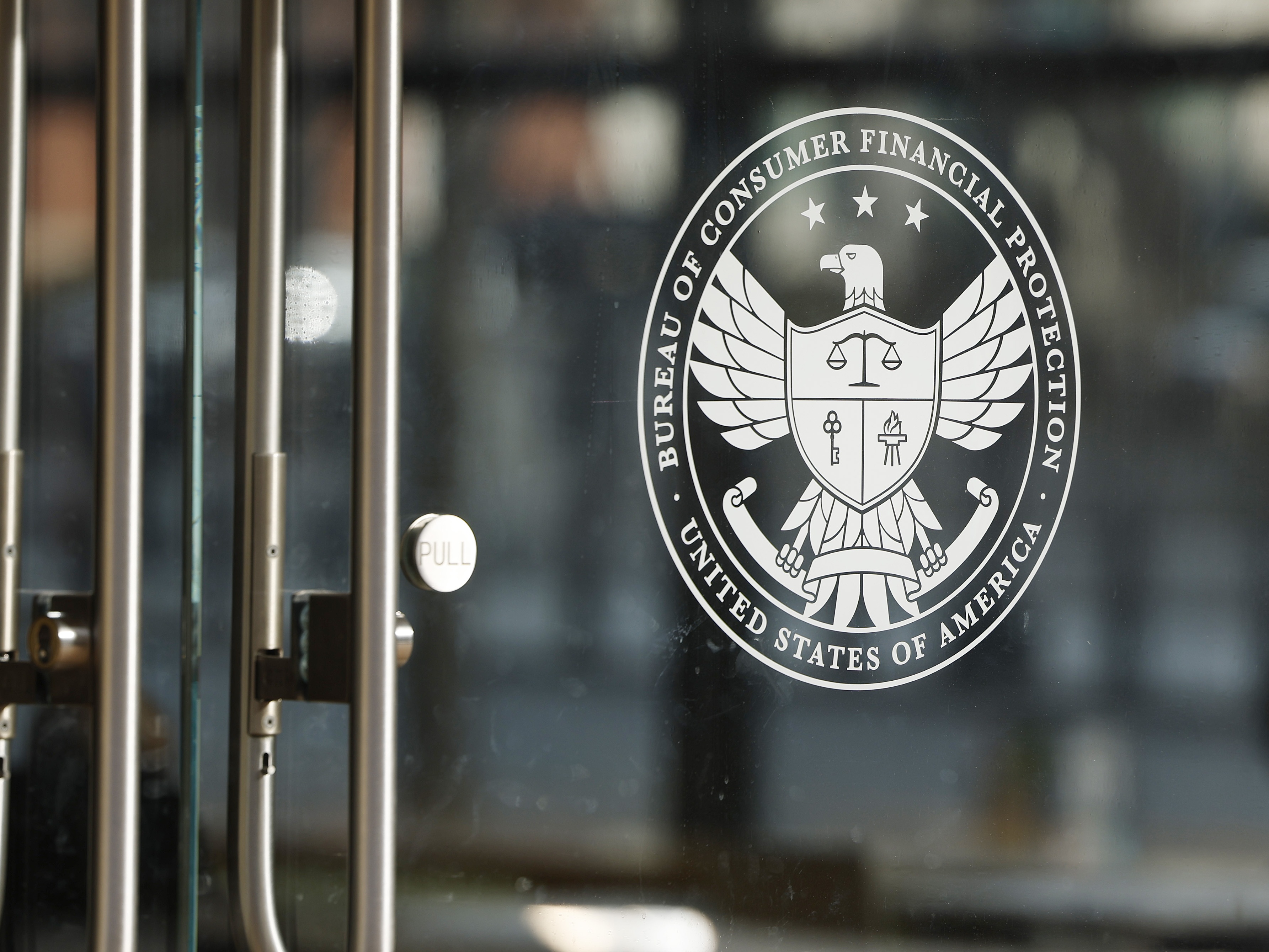 caption: The exterior of the Consumer Financial Protection Bureau — or CFPB — headquarters in Washington, D.C. is seen on Monday, Feb. 10.