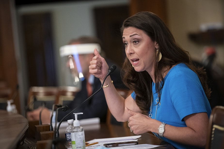 caption: In this June 4, 2020, file photo, Rep. Jaime Herrera Beutler, R-Wash., speaks during a Labor, Health and Human Services, Education, and Related Agencies Appropriations Subcommittee hearing about the COVID-19 response on Capitol Hill in Washington. 
