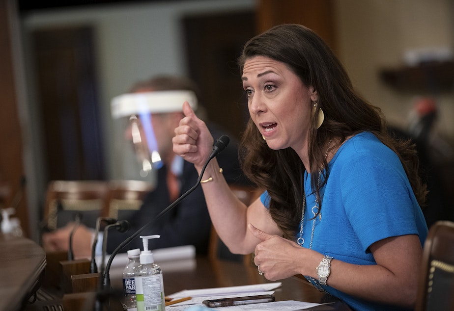 caption: In this June 4, 2020, file photo, Rep. Jaime Herrera Beutler, R-Wash., speaks during a Labor, Health and Human Services, Education, and Related Agencies Appropriations Subcommittee hearing about the COVID-19 response on Capitol Hill in Washington. Herrera Beutler, who was one of 10 GOP House members who voted to impeach former President Donald Trump, is urging people with knowledge of conversations Trump had during the Jan. 6 Capitol riot to come forward.