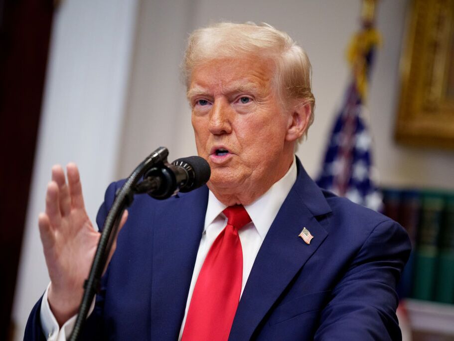 caption: President Trump speaks during a news conference in the Roosevelt Room of the White House on Tuesday.