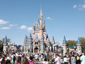 caption: Cinderella's Castle at Walt Disney World Resort on March 3, 2022, in Lake Buena Vista, Fla.