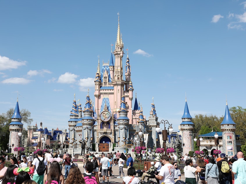 caption: Cinderella's Castle at Walt Disney World Resort on March 3, 2022, in Lake Buena Vista, Fla.
