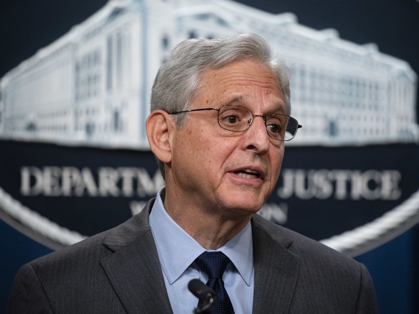 caption: Attorney General Merrick Garland speaks during a news conference at the Department of Justice in Washington, D.C., on Oct. 24.