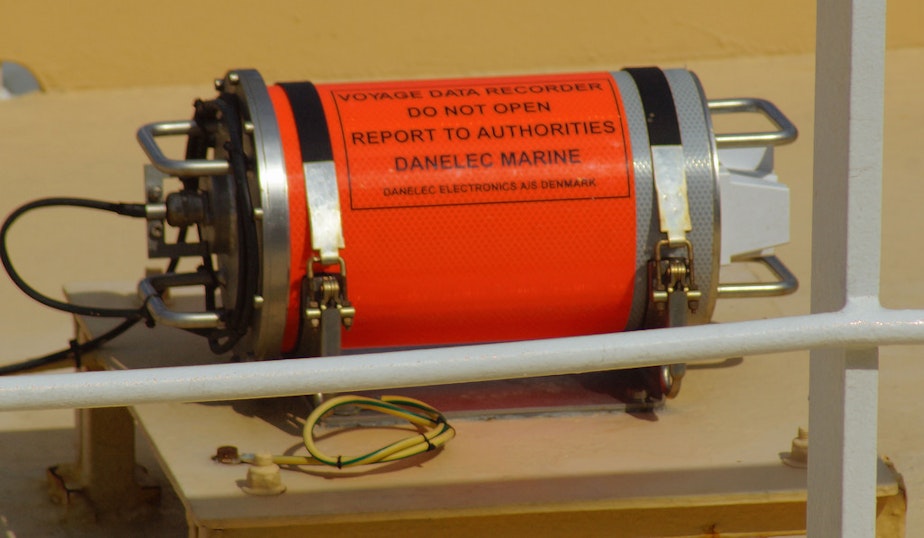 caption: Black boxes actually aren't generally black, like this one from a boat. They are used to collect voyage data from ships and planes.