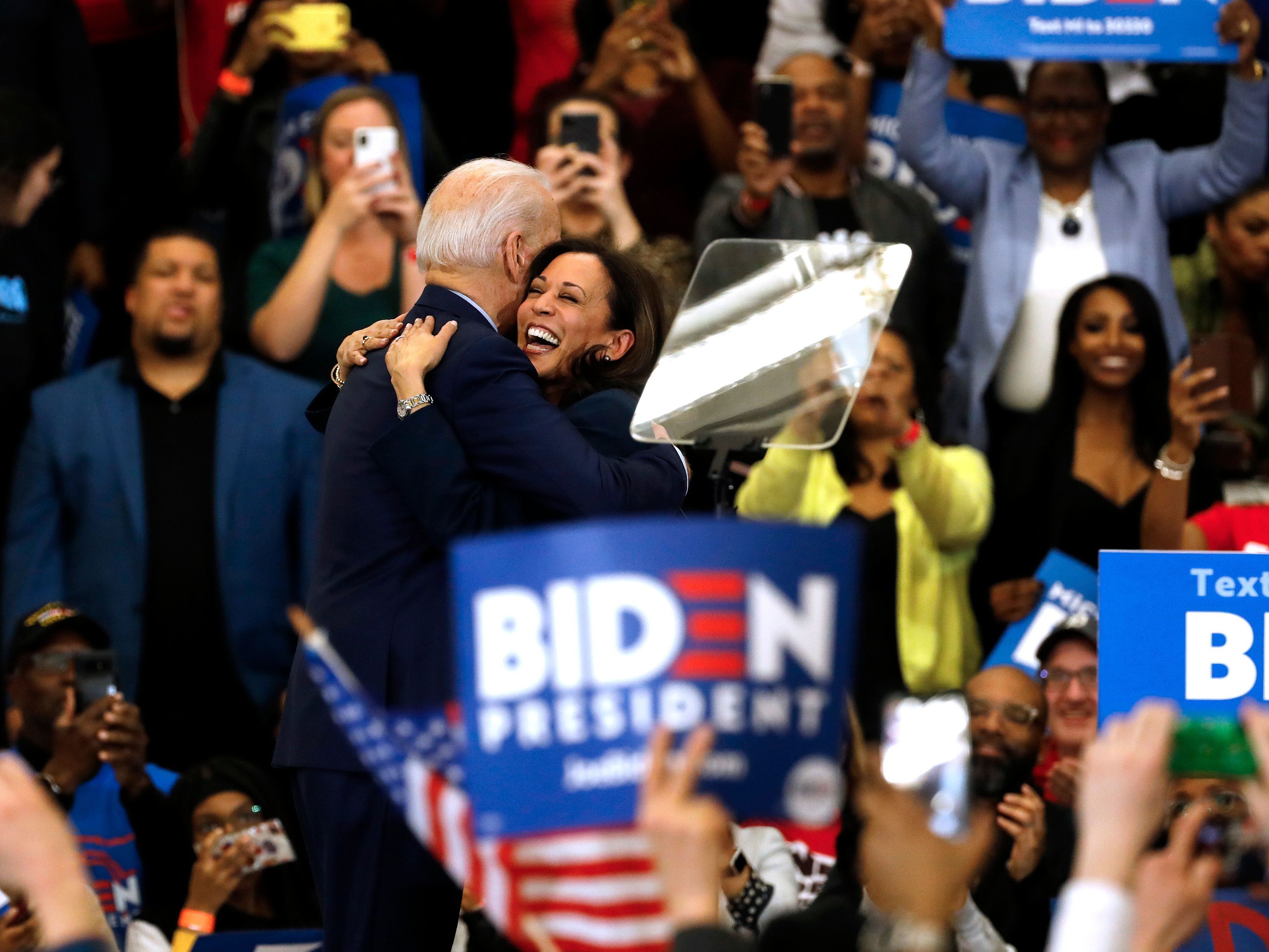caption: Kamala Harris and Joe Biden, seen here in March, will formally introduce their presidential ticket Wednesday in Delaware, after Biden named Harris his running mate.
