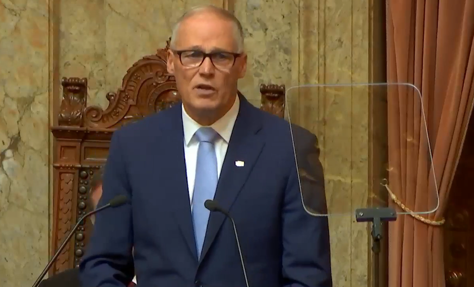 caption: Washington Gov. Jay Inslee delivers his annual State-of-the-State address, Jan. 10, 2023.