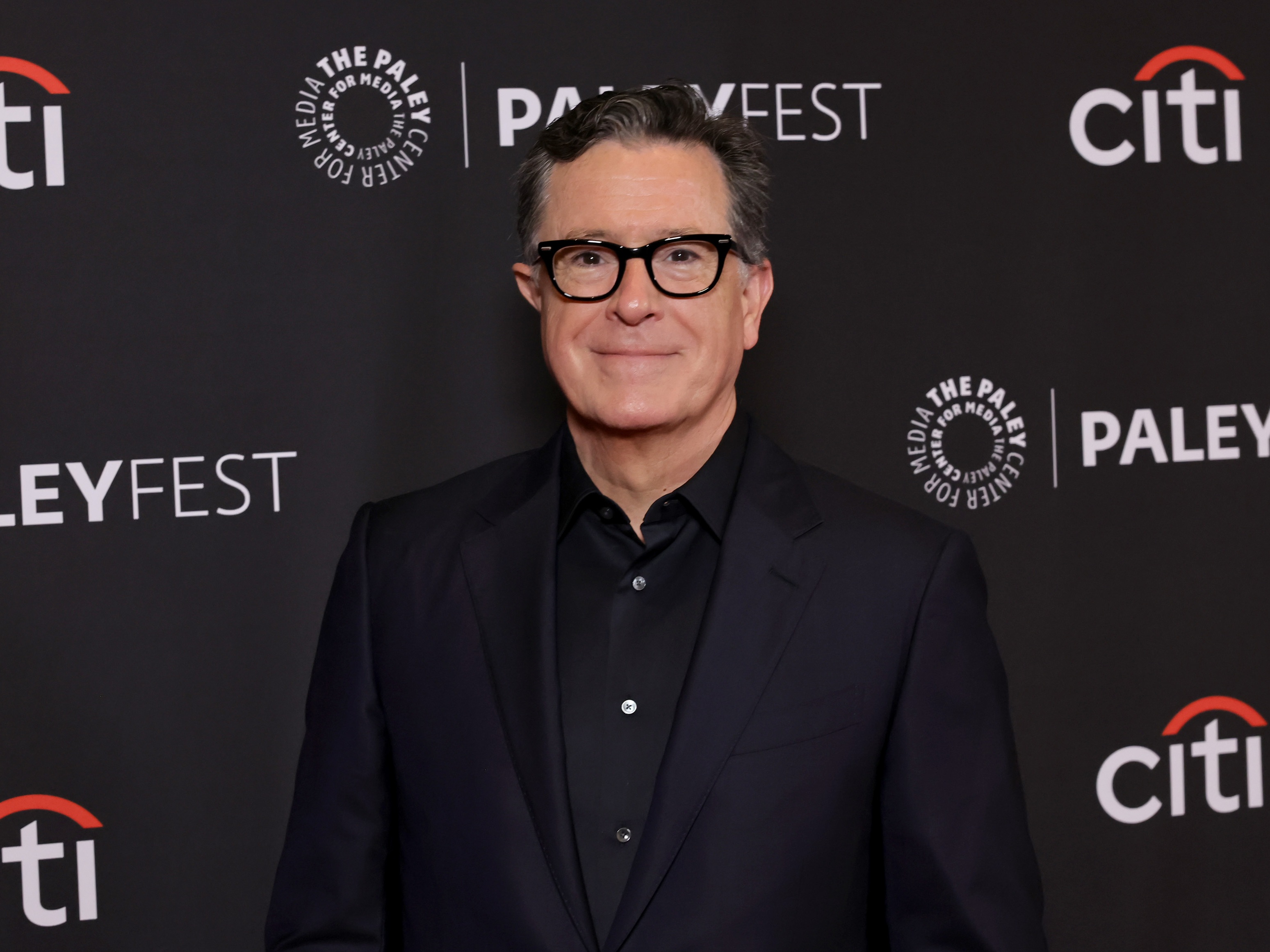 caption: Stephen Colbert at the Dolby Theatre in Hollywood, Calif., on April 21, 2024.