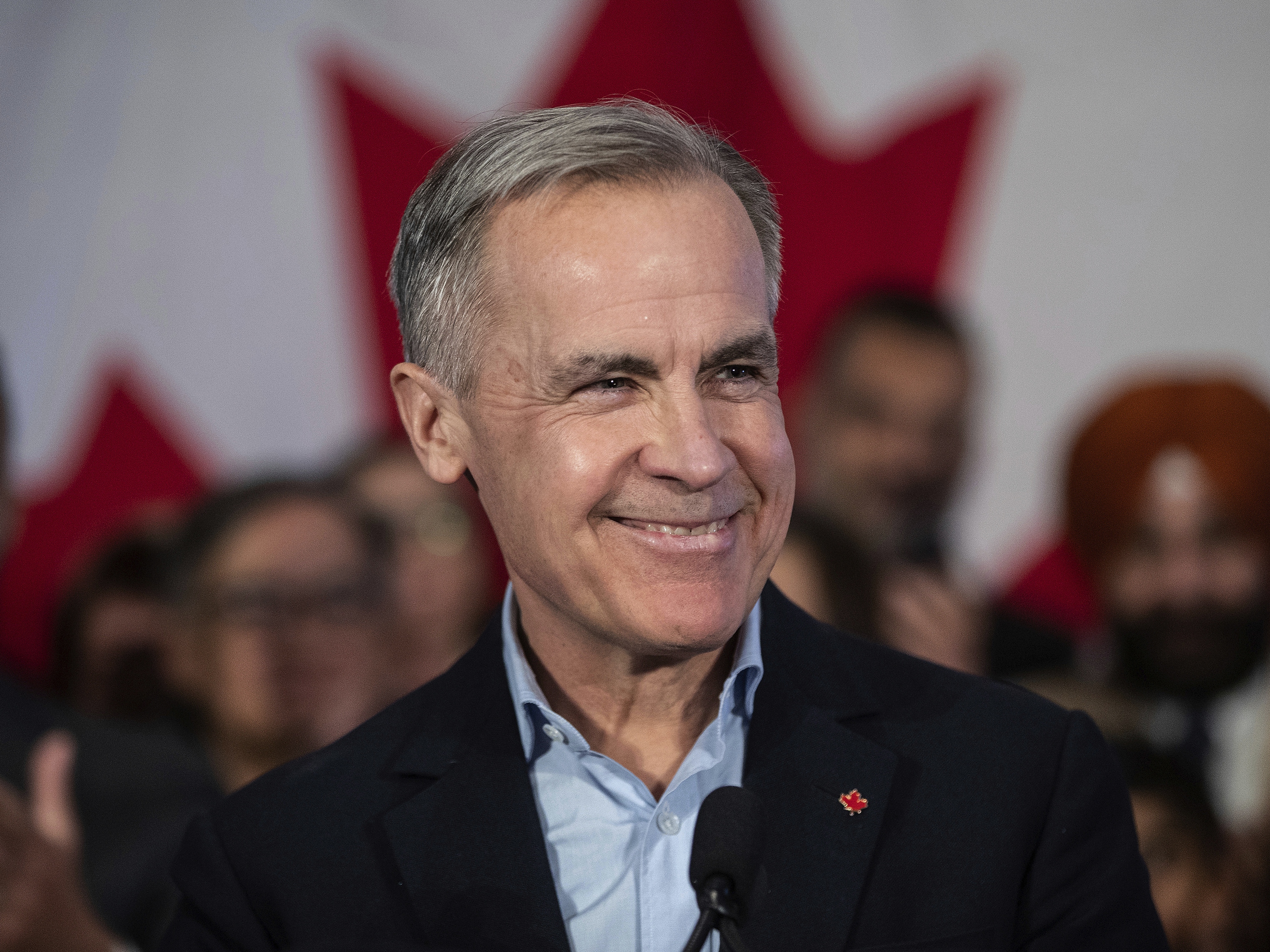 caption: Mark Carney speaks during his Liberal leadership campaign launch in Edmonton, Jan. 16, 2025.