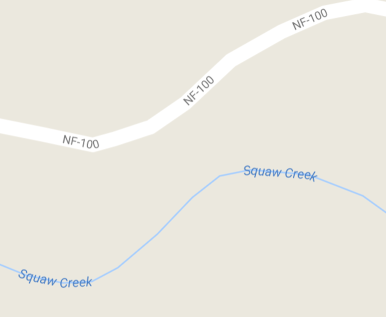 caption: "Squaw Creek" is southwest of the town of Methow in Eastern Washington. Screenshot from Google Maps.