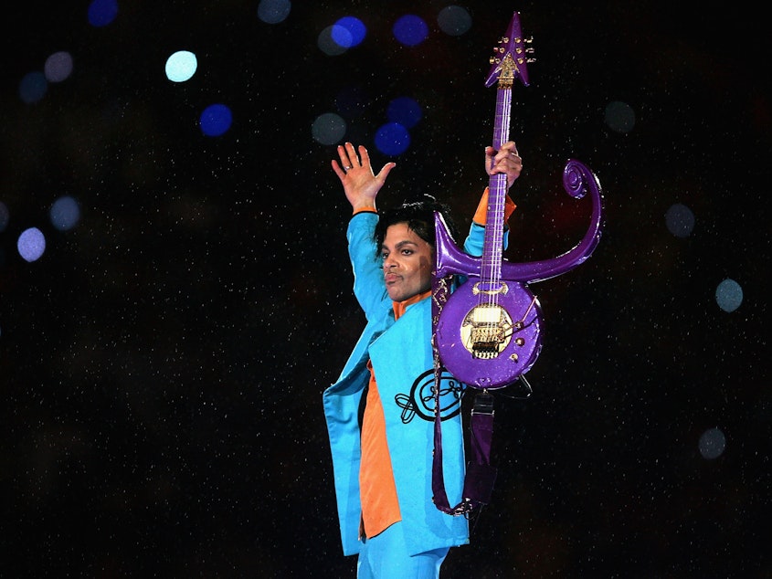 caption: The late musician Prince, performing at the Super Bowl in 2007 in Miami Gardens, Fla.