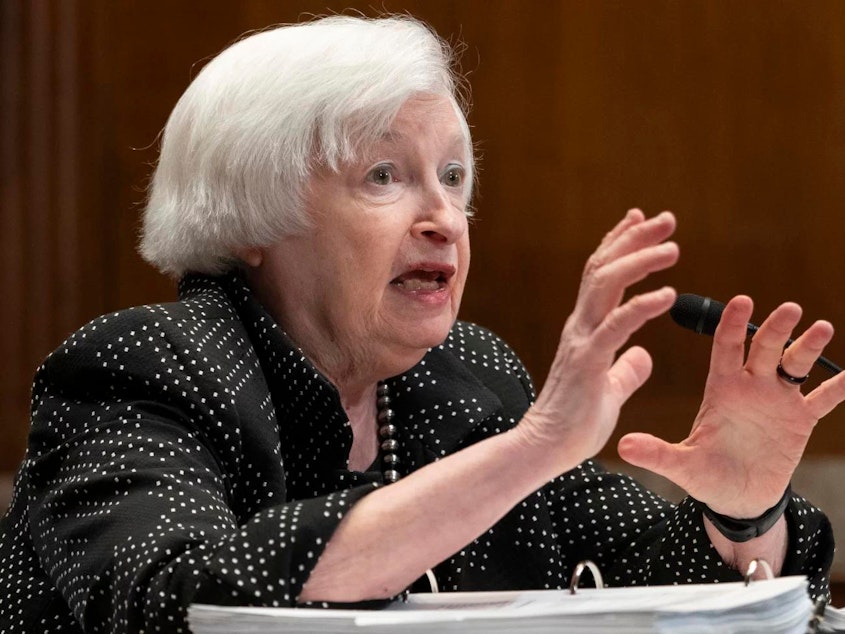 caption: Treasury Secretary Janet Yellen unveiled sanctions against members and affiliates of a Mexican drug cartel during a visit to Atlanta on Thursday.