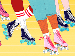 Illustration of people roller skating.