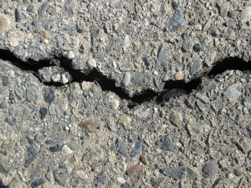 caption: Cracked earth post-quake