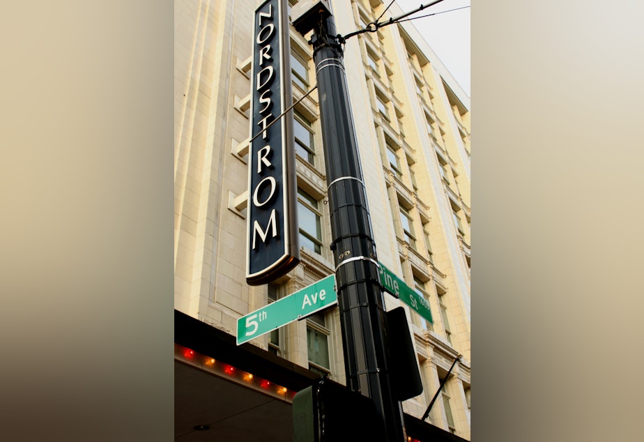 caption: Nordstrom's flagship store in Downtown Seattle