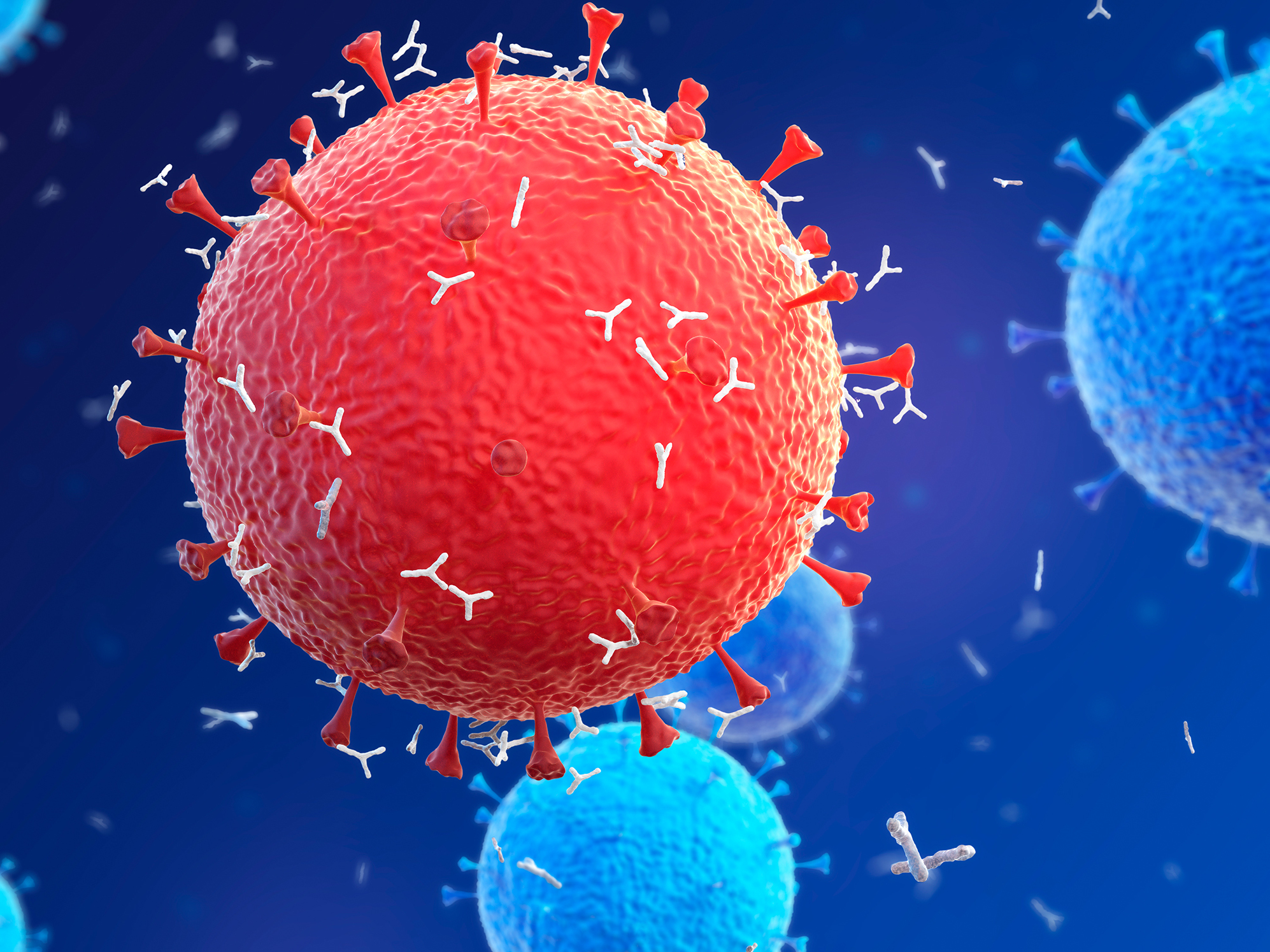 caption: An illustration shows spiky antigens studding the virus's outer coat. Tests under development that look for these antigens might be faster than PCR tests for diagnosing COVID-19, proponents say. But the tests might still need PCR-test confirmation.
