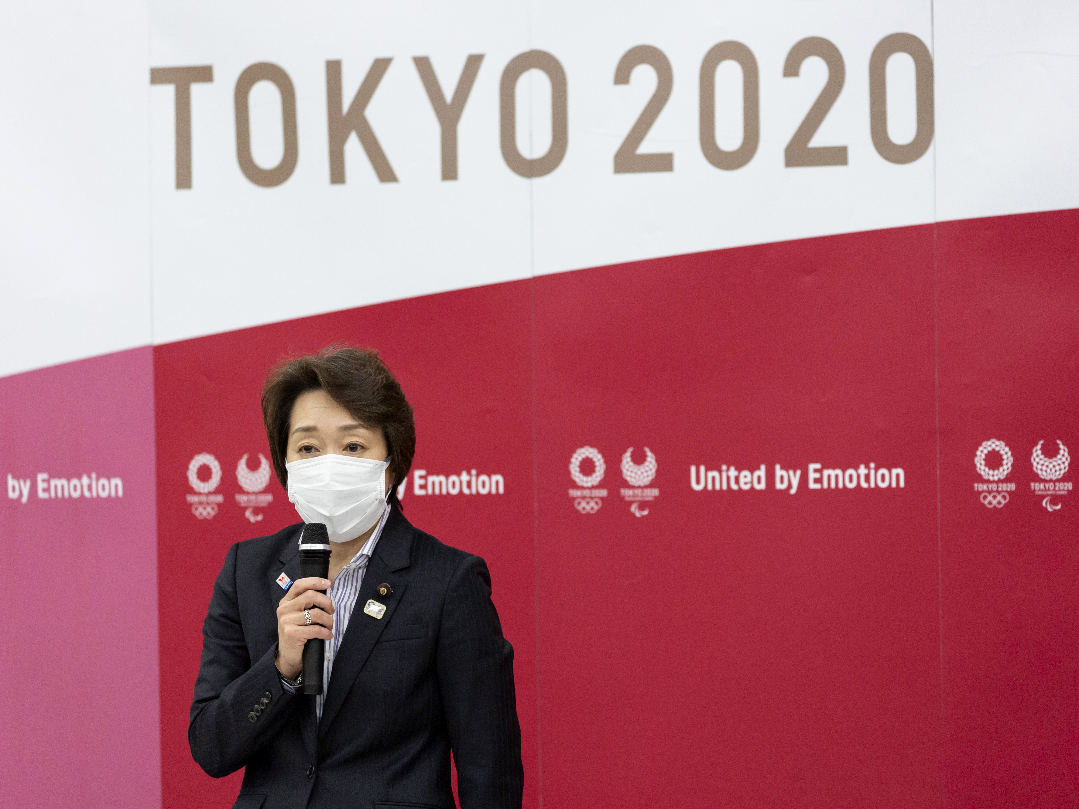 caption: Seiko Hashimoto, president of the Tokyo 2020 Olympics Organizing Committee, speaks during the Tokyo 2020 Executive Board meeting Thursday.