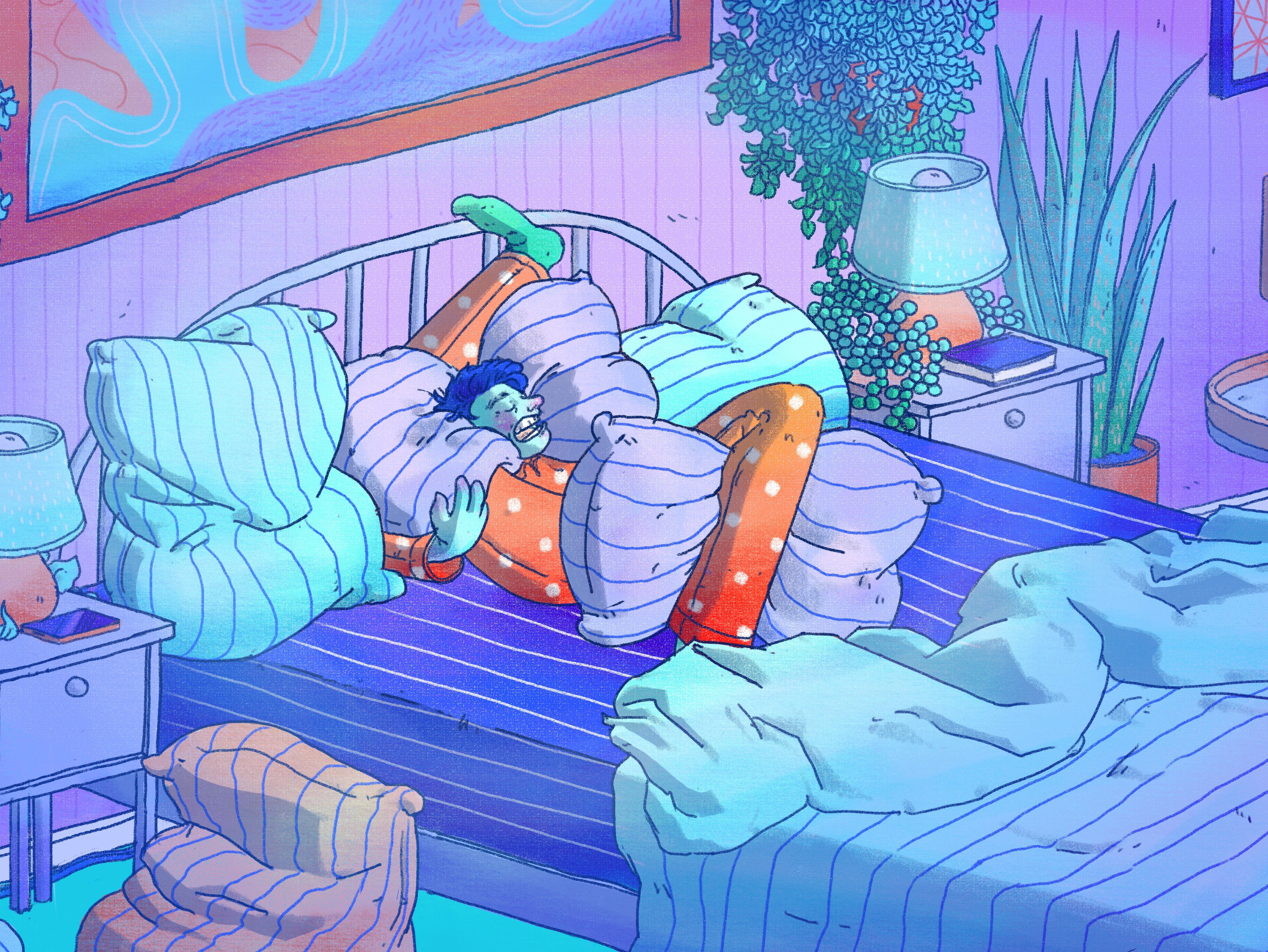 caption: Sleeping in an awkward position for many hours at night can cause morning aches and pains. One way to guard against them is to focus on your sleep posture, say medical experts.